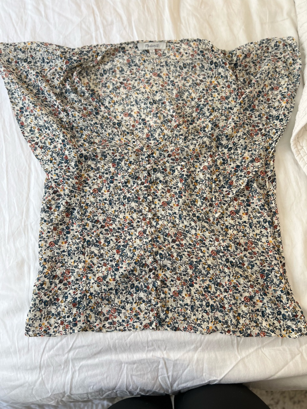 Madewell Floral Button-Front Top in Cream, Navy, Rust, Yellow
